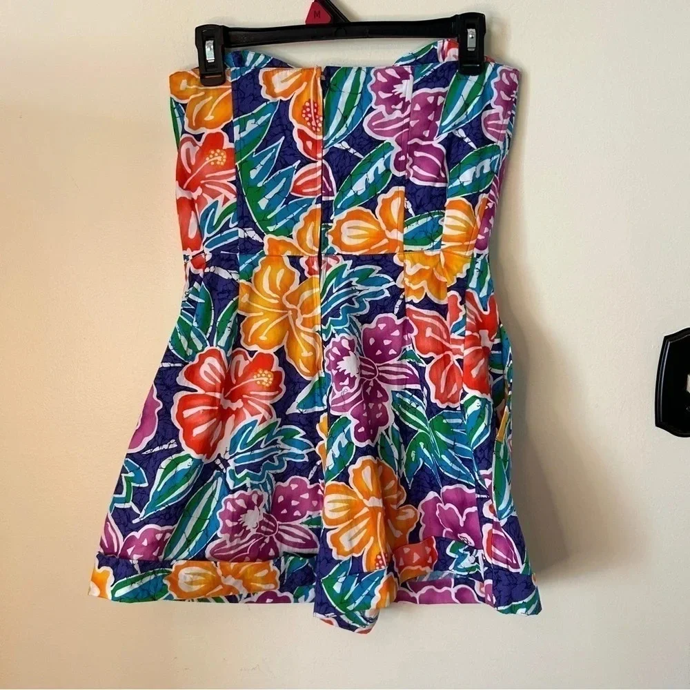 Rare Liz Sport Vintage 1980's Hawaiian Floral Print Strapless Cotton Romper Size - Picture 4 of 6
